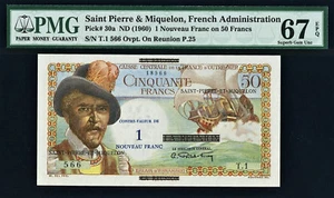 Saint Pierre & Miquelon Ein Franken auf 50 Franken 1960 Pick-30a EDELSTEIN UNC PMG 67 EPQ - Bild 1 von 2