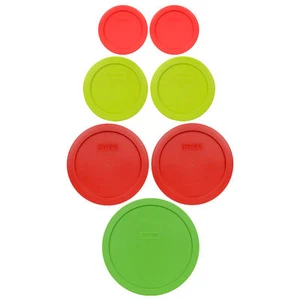 Pyrex 7202-PC 7200-PC 7201-PC 7402-PC Red and Green 7 Piece Plastic Lid Covers - Picture 1 of 9