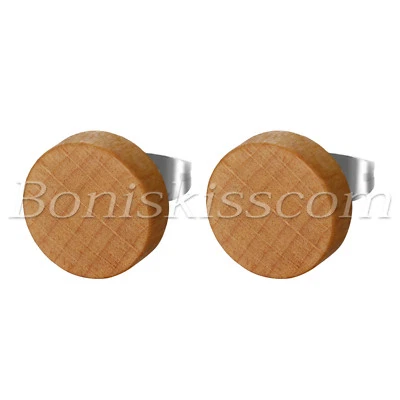 2шт мужские женские деревянные серьги-гвоздики из нержавеющей стали пирсинг серьги 6 мм-12 мм - Изображение 1 из 2