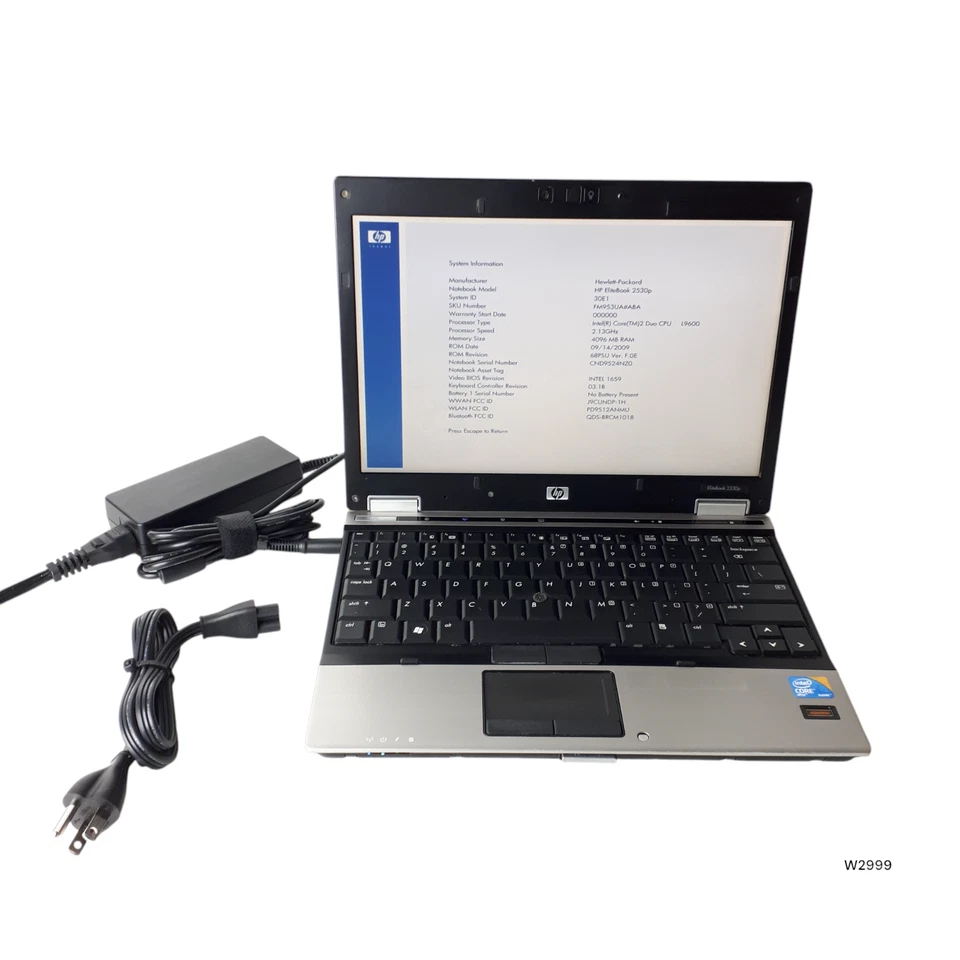 Hp Elitebook 2530p 12.1" Laptop Core 2 Duo L9600 4GB RAM 120GB Booots/Bios H2999 - Image 1 of 4