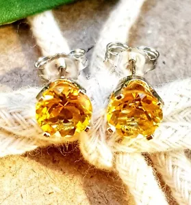 1.40ct Natural Yellow Citrine Solid 14K Solid White Gold Stud Earrings push Back - Picture 1 of 4