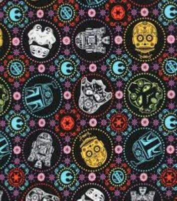 STAR WARS SUGAR SKULL R2D2 C3PO STORMTROOPERS 100% COTTON QUILTING FABRIC - Image 1 of 2