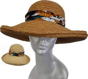 Floppy Straw Raffia women's Hat sun hat in Brown or Natural fedora - Picture 1 of 7