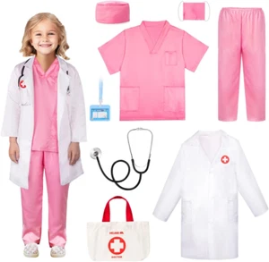 Doctor Costume for Girls - Kids Scrubs with Lab Coat & Carry Bag, Doctor Dress u - Picture 1 of 12