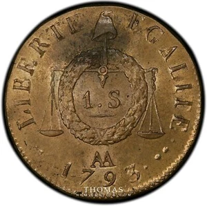 Coin - France Convention - 1 Sol aux balances - 1793 AA Metz - Restrike - PCGS - Picture 1 of 3