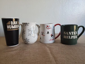 Menge 4 Weihnachtstassen Tasse Kaffee Tee Ski Santa Bah Flocke Weihnachten Urlaub - Bild 1 von 17