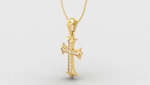 14k solid gold pendant 14 Carat Yellow Gold Cross Pendant Mens Pendant Gold With - Picture 1 of 5