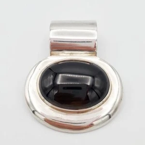 Large Modernist Sterling & Onyx Pendant Mexico  1 ¾" - Picture 1 of 6