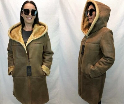 ESPRESSO 100% PIEL DE OVEJA REAL PIEL DE OVEJA ABRIGO CHAQUETA CAPUCHA PIEL XS-7XL, NUEVO CON ETIQUETAS Foto 1 de 4