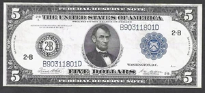 1914 $5 FEDERAL RESERVE NEW YORK TYPE 'C' ~ FRESH ORIGINAL CHOICE EXTREMELY FINE - Picture 1 of 4