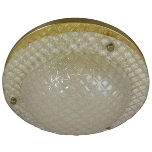 1960s Vintage Fischer Leuchten Brass & Thick Textured Glass Flush Mount - Picture 1 of 7