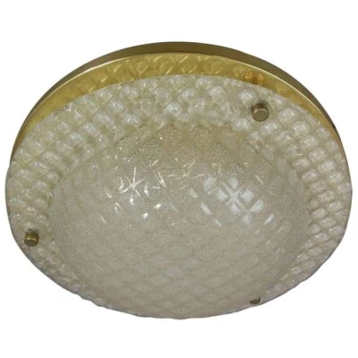 1960s Vintage Fischer Leuchten Brass & Thick Textured Glass Flush Mount - Image 1 of 4