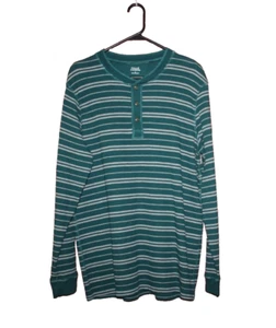 Falls Creek Men's T Shirt Size Large Green & Gray Striped Long Sleeves Pullover - Picture 1 of 5