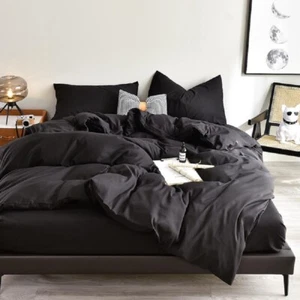 1000 TC Egyptian Cotton Black Solid UK Premium Bedding Sheet Set / Duvet /Fitted - Picture 1 of 8