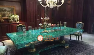 Greeen Malachite Stone Top Dining Table, Handmade Furniture, Dining Room Tables - Picture 1 of 6