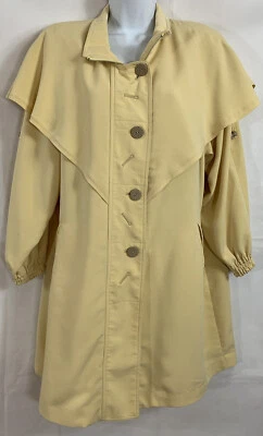 VTG Saxford Size M Yellow Rain Coat Drawstring Capelet Shoulders Zip Button Pkts - Image 1 of 4