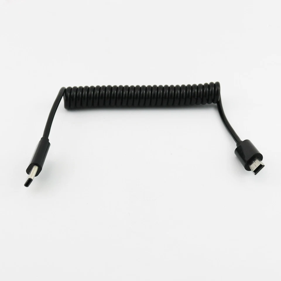 USB 3.1 Type C Male To Mini 5 Pin Male Spiral Coiled Data Sync Charger Cable 1m - Image 1 of 4