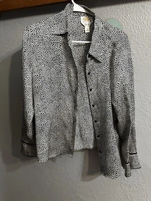 Vintage Talbots Women's 3/4 Sleeve Button Up Blouse black Gray Size 14P Silk - Image 1 of 4