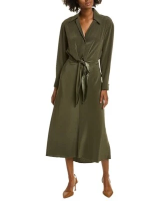 Vince XXS 2XS Womens Dress Olive Shaped Collar Tie Front Long Sleeve Midi $525 - image 1 of 4