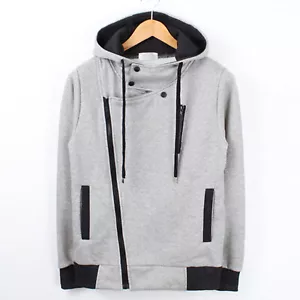 Mens Stylish Unbalanced Hood Zip Up Cardigan Jacket Sweater Jumper Blazer Tops M - Picture 1 of 3