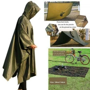 Multifunctional Waterproof Camping Emergency Military Rain Poncho Raincoat US - Picture 1 of 15