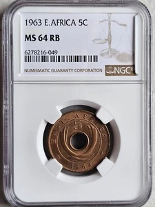 British East Africa 5 Cents 1963 NGC MS 64 RB - Picture 1 of 2