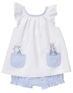 NWT Gymboree Peter Rabbit White shirt top Bloomer set 3 6 12mo Baby Girl - Picture 1 of 2