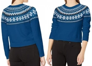 Tommy Jeans Hilfiger Sweater Women's Size L Blue Crop Argyle $79 Wool Blend New - Picture 1 of 9