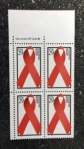 1993USA #2806 29c Aids Awareness - Zip Block of 4 Mint - Picture 1 of 1