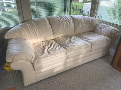 Cream Leather Couch - Image 1 of 3