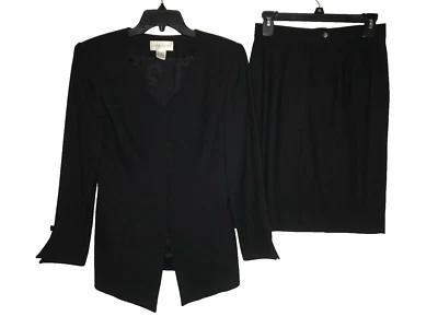 Casual Corner Black 2 Piece Skirt Suit Size 8 Jacket and Skirt Classy - Image 1 of 4