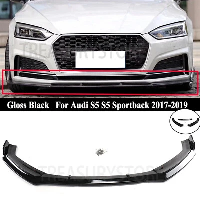 Черный глянцевый спойлер закраина переднего бампера для Audi A5 S5 B9 17-2018 V-образный - Изображение 1 из 4