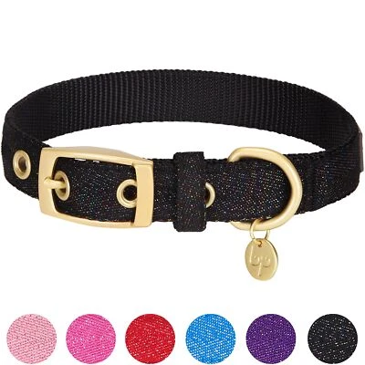 Collar de perro de hilo metálico de diseño holográfico brillante negro cuello 9-12,5" Foto 1 de 4