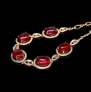 NATUR 7 X 10 mm. ARMBAND ROTER RUBIN & WEISS CZ 9 ZOLL 925 STERLINGSILBER  - Bild 1 von 4