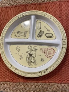 Vintage Baby Toddler Divided Food Dish - French Writing Along The Edges Adorable - Picture 1 of 2