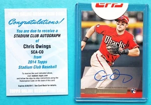 2014 Stadium Club Chris Owings RC Auto Topps Sealed #SCA-CO and Redemption Card - Picture 1 of 2