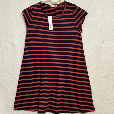 Camisa túnica a rayas roja azul mediana hecha en Los Ángeles para mujer manga corta Foto 1 de 4