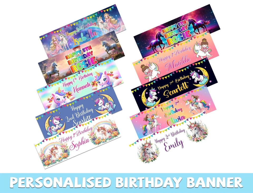 Banners de cumpleaños personalizados con diseño de unicornio decoración de fiestas para niños 608 Foto 1 de 1