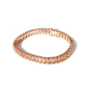 Emerald Cut Brown Sapphire 28CT Tennis Bracelet Rose Gold 925 Sterling Silver 7" - Picture 1 of 3