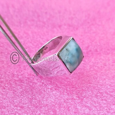 Anillos otomanos de plata esterlina 925 turcos hechos a mano con sello azul Larimar para hombre M437 Foto 1 de 4