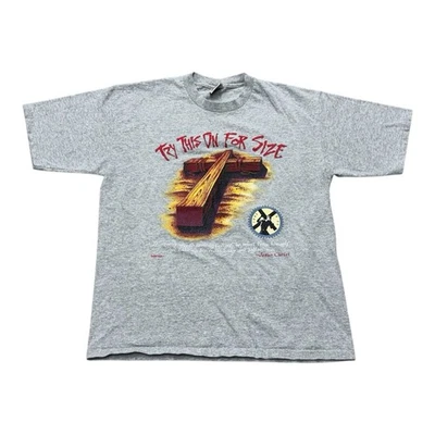 复古 90 年代 Jesus Christian Try This On 尺码 T 恤男式大号灰色 — 第 1/4 张图片