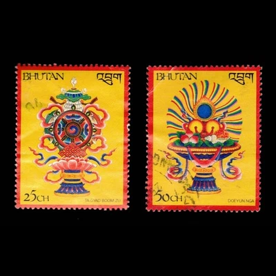 Bután, Scott 391-392, símbolos budistas, 1983, usado, 111887 Foto 1 de 2