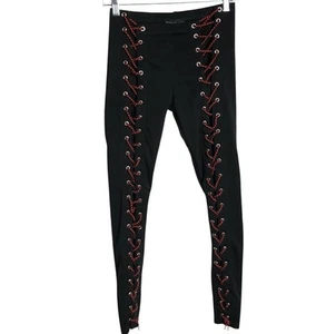 Current Mood Dolls Kill Lace Up Leggings Womens XS Black Red Pirate Goth Emo - Picture 1 of 9