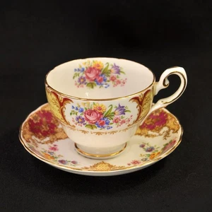 Pflanze Toskanische Tasse Untertasse #C8497 Provence rot weinrot gelb floral gold 1947-1960 - Bild 1 von 12