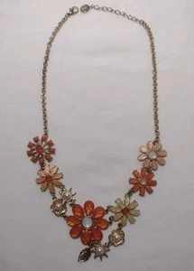 Icing Retro Floral Necklace Goldtone Faux Gems & Pearls 16-18" Peach Orange - Picture 1 of 4