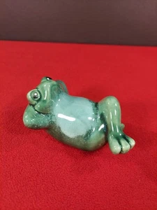 Vintage Glazed Ceramic Laid Back Frog Green 4.5" - Picture 1 of 9