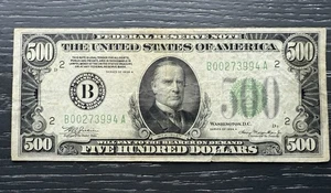 1934-A $500 dollar bill , Federal Reserve Note. New York S/N B00273994A - Picture 1 of 7