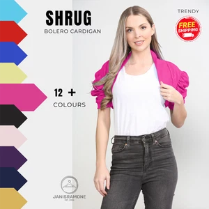 Womens Bolero Shrug Ruched Puff Sleeves Plain Open Cardigan Soft Cotton Crop Top - Picture 1 of 100