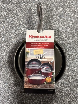 Sartenes antiadherentes de porcelana KitchenAid de 9 pulgadas y 11,5 pulgadas - Nuevas en paquete Foto 1 de 3