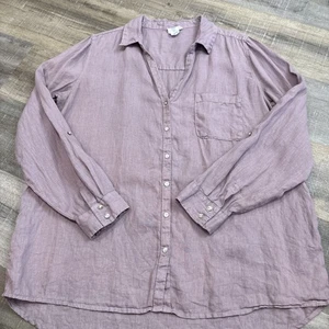 Sigrid Olsen 100% Linen Tunic Shirt Size XL Roll Tab Beach Coastal Closet Basic - Picture 1 of 16